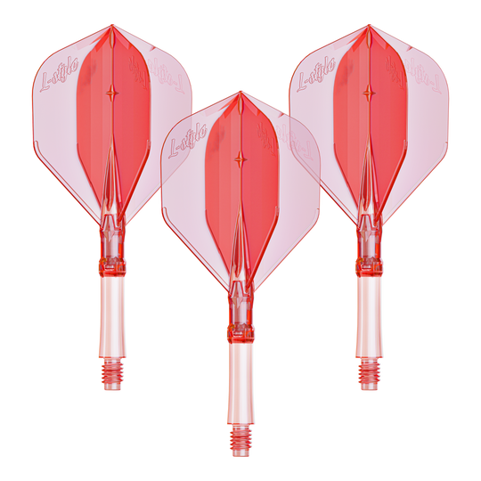 L-Style L-Sytem Flights - Clear Red Das Bild zeigt ein Set L-Style L-System Flights in klarrot, kleine Größe 190. Das Produkt wird als Dartzubehör verwendet.