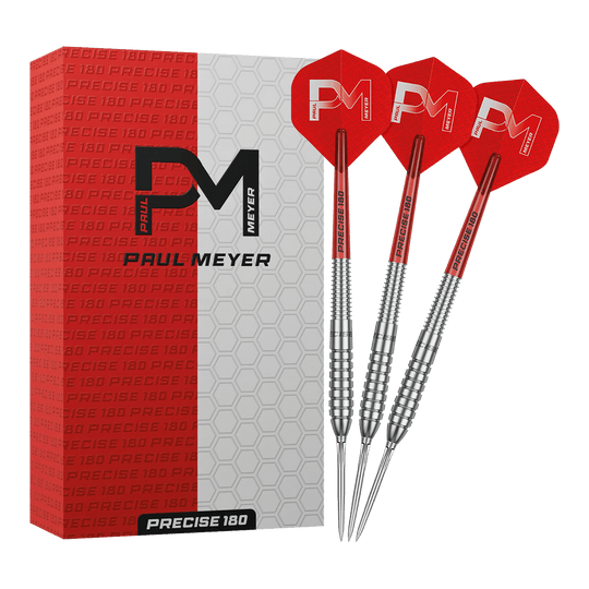 Precise 180 Paul Meyer Version 1 steel darts Das Bild zeigt die Precise 180 Paul Meyer Version 1 Steeldarts. Ein Satz Steeldarts, ideal für Dartspieler.