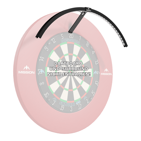 Mission Torus 120 LED Lighting System - Black Mission Torus 120 LED Beleuchtungssystem in Schwarz ist auf diesem Bild dargestellt. Es sorgt für optimale Lichtverhältnisse am Dartboard.