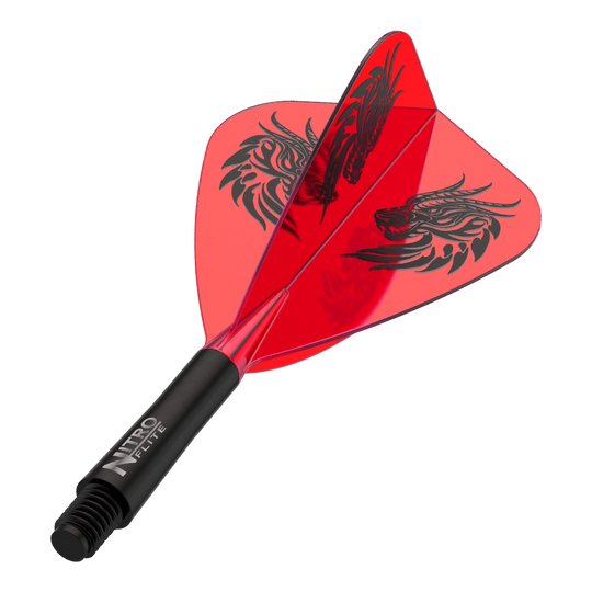 Red Dragon Nitro Flite - Jonny Clayton Kite Flights Dart-Flights zu sehen, vermutlich Jonny Clayton Kite Flights in kurzer Variante. Die Flights sind in dunklem Design gehalten.