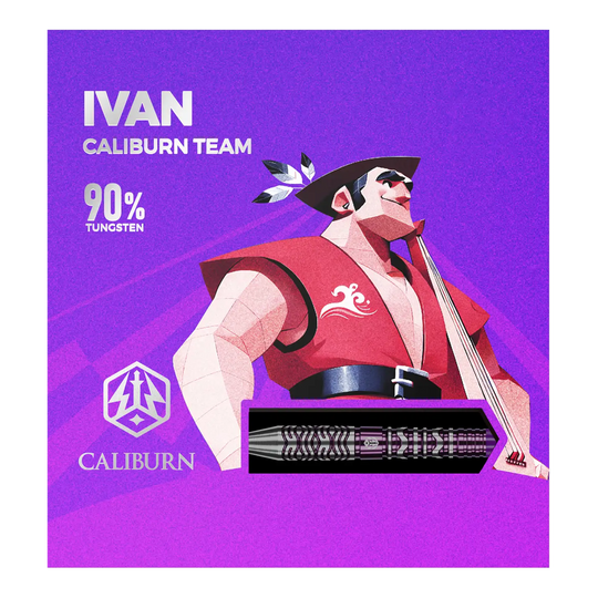 Caliburn Awakening Ivan steel darts Zu sehen sind die Caliburn Awakening Ivan Steeldarts. Diese Steeldarts sind bekannt für ihre Präzision.