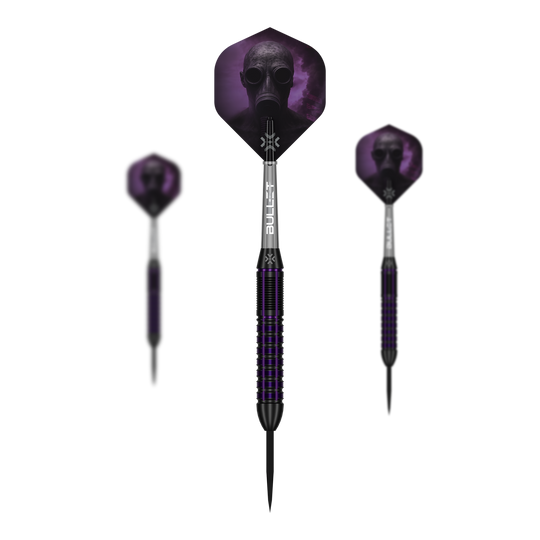 Bullet Toxic Brass Steel Darts - 23g Das Bild zeigt das Set Bullet Toxic Brass Steeldarts - 23g. Das Set enthält mehrere Steeldart-Pfeile aus Messing.