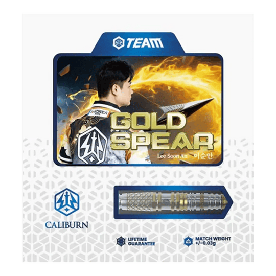 Caliburn Players Darts Lee Soon An Gold Spear Steeldarts - 23g Abgebildet sind die Caliburn Players Darts Lee Soon An Gold Spear Steeldarts, 23g. Diese Darts zeichnen sich durch eine goldfarbene Optik aus.