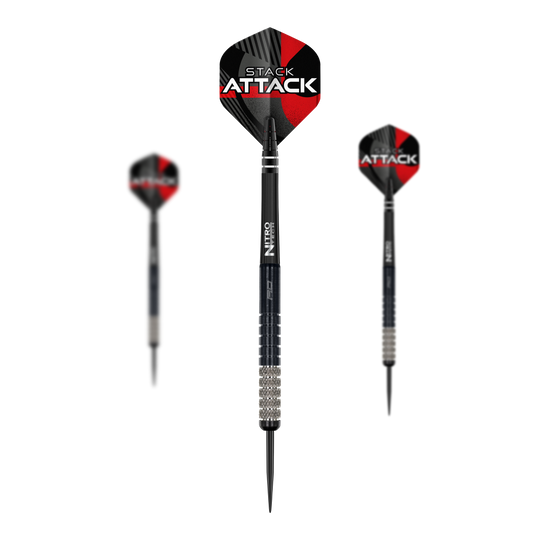 Dies ist das Produkt Red Dragon Rob Owen Stack Attack Steedarts - 22g. Das Bild zeigt ein Set dieser Steeldarts.