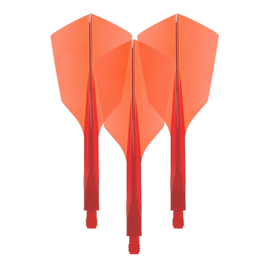 Condor Ax 120 Flight System Clear Red - Narrow Das Bild zeigt drei rote Dartflights aus Kunststoff mit schmaler Form. Es handelt sich um das Produkt "Condor Axe 120 Flight-System Clear Red - Narrow".