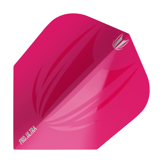 Das Bild zeigt ein pinkes Dartflight mit dem Namen "Target ProUltra ID Pink No6". Auf dem Flight sind dezente Muster und das Logo zu sehen.
