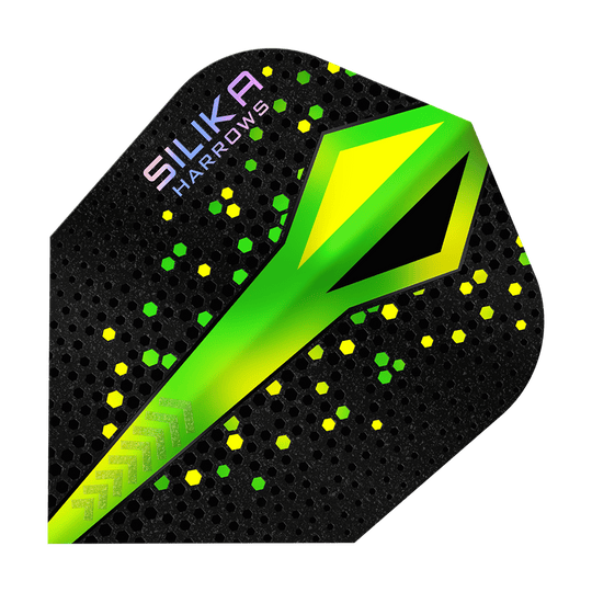 Harrows Silika Colorshift Tough Crystalline Coating Green No6 Flights Harrows Silika Colourshift Tough Crystalline Coating No6 Flights werden ausgestellt. Das Bild zeigt detailreich die spezielle Oberflächenstruktur.