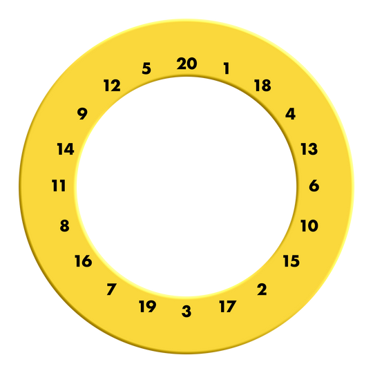 Hier ist ein gelber HD-Zahlensurround in individuellen Farben für Dartscheiben zu sehen. Das Dateinamen lautet MSF-X6G_HD_Zahlen_Dartboard_Surround_EigeneFarben_Gelb_2.