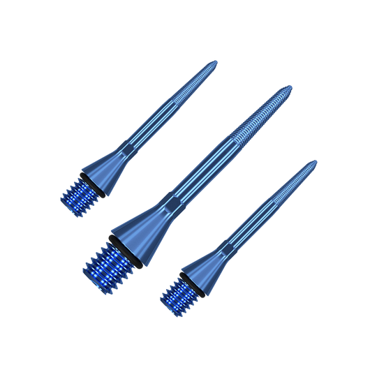 380164_Target_Titanium_Swiss_Point_Nano_Conversion_Points_Blau_26mm_1 Das Bild zeigt drei blaue Target Swiss Point Nano Conversion Points. Sie sind spitz zulaufend und haben ein Gewinde am unteren Ende.