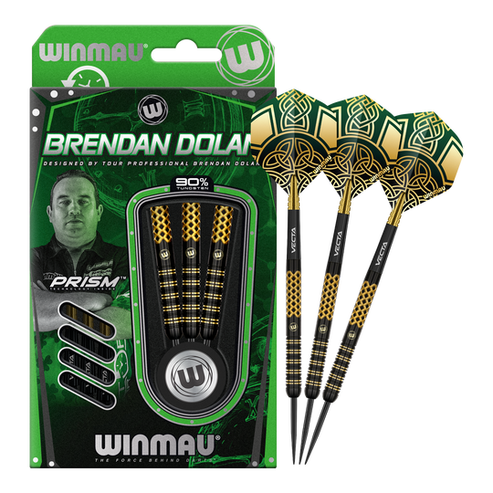 Winmau Brendan Dolan Signature Series Steeldarts werden präsentiert. Das Produkt bietet professionelle Qualität für Dartspieler.