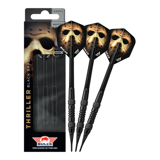 Bulls NL Thriller Black Brass Softdarts - 18g Das Bild zeigt Bulls NL Thriller Black Brass Softdarts mit 18 Gramm. Diese Softdarts zeichnen sich durch ihre schwarze Optik aus.