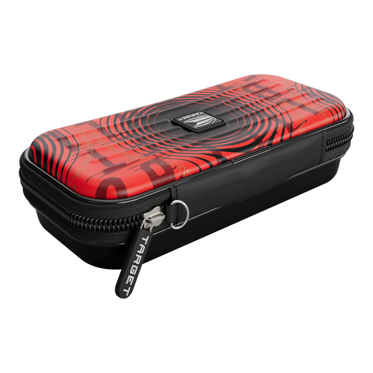 Target Takoma Stephen Bunting dart case Das Bild zeigt das Produkt "Target Takoma Stephen Bunting Dartcase". Das Dartcase ist rot-schwarz gestaltet und hat einen Reißverschluss mit dem Schriftzug "TARGET".