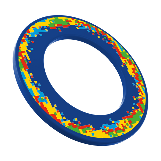 Abgebildet ist das Produkt 'MSF-H2_McDart_Pixel_Dartboard_Surround_Blau_1'. Es scheint ein blaues Dartboard-Umrandungszubehör zu sein.
