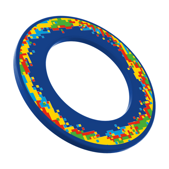 McDart Pixel Dartboard Surround Abgebildet ist das Produkt 'MSF-H2_McDart_Pixel_Dartboard_Surround_Blau_1'. Es scheint ein blaues Dartboard-Umrandungszubehör zu sein.