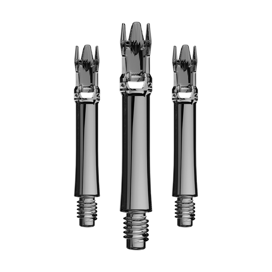 Ein Set Ersatzshafts in schwarzem transparentem Design. Die Shafts sind bündig arrangiert.