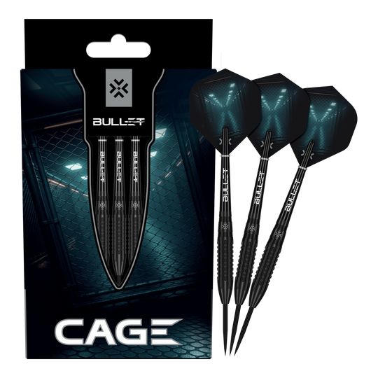 Abgebildet sind die Bullet Cage Steeldarts. Das Produkt eignet sich ideal für Dartspieler.