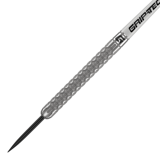 GOAT Fairway V1 Tungsten Steel Darts Das Bild zeigt einen GOAT Fairway V1 Tungsten Steeldart. Der Dart hat eine silberne, strukturierte Oberfläche und eine schwarze Spitze.