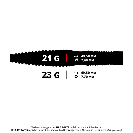 Caliburn V-Series V1 steel darts Das Bild zeigt Caliburn V-Series V1 Steeldarts mit einem Gewicht von 21 Gramm. Die Abbildung stellt Steeldarts für den Dart-Sport dar.