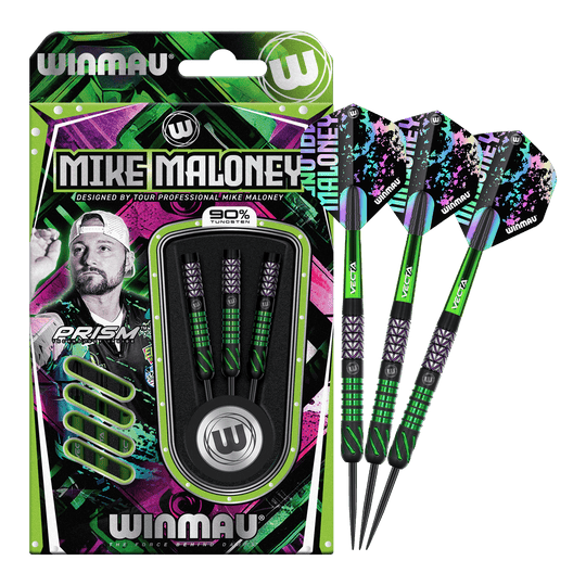 Das Bild zeigt die Winmau Mike Maloney Steeldarts. Diese Darts sind bekannt für ihre hohe Qualität.