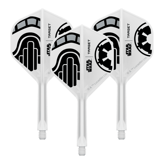Target Star Wars K-Flex Stormtrooper No2 Standard Flights Abgebildet ist ein Set von Dart-Flights der Star Wars KFlex Stormtrooper No2 Standard Serie. Die Flights sind für den Intermediate-Bereich und haben eine Länge von 26 mm.