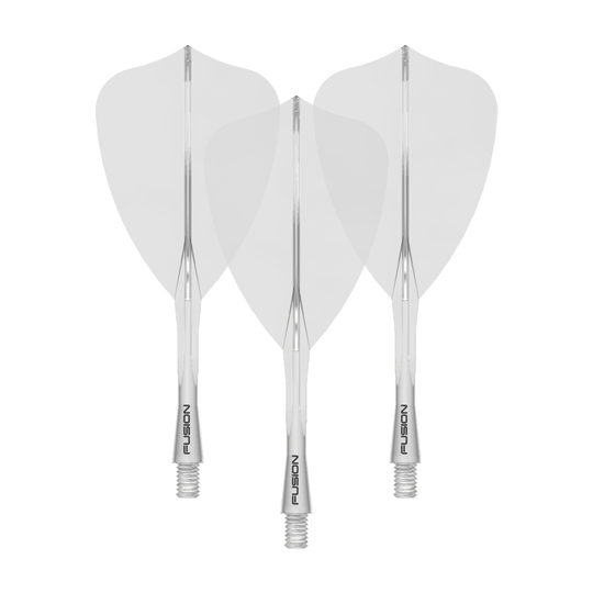 Winmau Fusion Flight Shaft System Arrow Clear Ein Bild zeigt einen Flight Shaft, vermutlich für Darts. Das Produkt wird durch den Dateinamen als 'Winmau Fusion Flight Shaft System Arrow Clear 28mm 1Set' beschrieben.