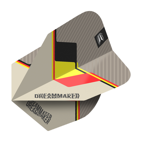TG77_336500_Target_Pro_Ultra_Dimitri_Van_Den_Bergh_2022_No6_Flights_2bmayl8KgcW1Zu Das Bild zeigt die Target Pro Ultra Dimitri Van Den Bergh No6 Flights. Das Design ist modern mit den Farben Schwarz, Gelb und Rot sowie dem Schriftzug "Dreammaker".