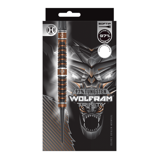 Harrows Tungsten Trinity soft darts Harrows Wolfram Trinity Softdarts werden auf dem Bild gezeigt. Es handelt sich um spezielle Softdarts für Dartspieler.