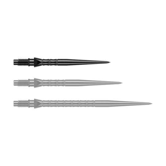 Zu sehen sind schwarze Steeldartspitzen mit einer Länge von 26 mm. Diese Spitzen eignen sich für das Dartspiel mit Steeldarts.