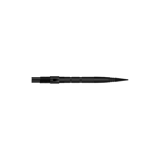 Harrows Quick Point Micro Ridge Dart Tips - Black Abgebildet sind schwarze Dartspitzen mit feiner Rillenstruktur. Die Spitzen eignen sich zum Ersatz oder Wechsel bei Dartpfeilen.