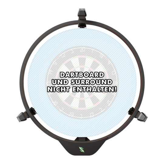 Das Bild zeigt das Produkt "Scolia Home 2 FLEX - Electronic Score System mit Beleuchtungsring". In der Mitte steht der Hinweis: "Dartboard und Surround nicht enthalten!"