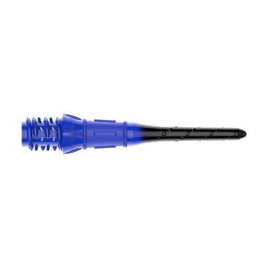 L-Style Premium Lippoint Gradiation Dart Tips (Pack of 30) Die Abbildung zeigt eine Dartspitze in den Farben Blau und Schwarz. Sie hat ein Schraubgewinde auf der linken Seite und läuft nach rechts spitz zu.
