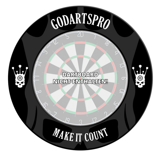 Das Bild zeigt ein schwarzes Dartboard Surround. Es wird das Produkt aus einer anderen Ansicht präsentiert.