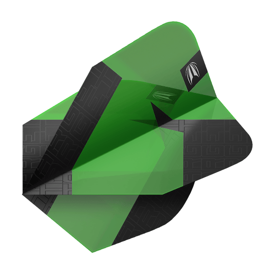 Target Pro Ultra TAG Green Ten-X Standard Flights - 3 Sets Das Bild zeigt einen grünen Dartflight mit schwarzen Akzenten aus der Serie "Target Pro Ultra TAG Grün Ten-X Standard Flights". Das moderne Design hebt sich durch klare Farben und Muster hervor.