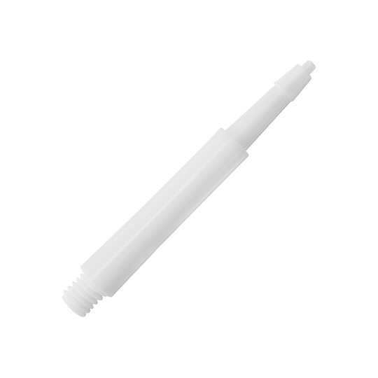Das Bild zeigt einen weißen Harrows Clic Standard Shaft. Es handelt sich um ein Zubehörteil für Dartpfeile.