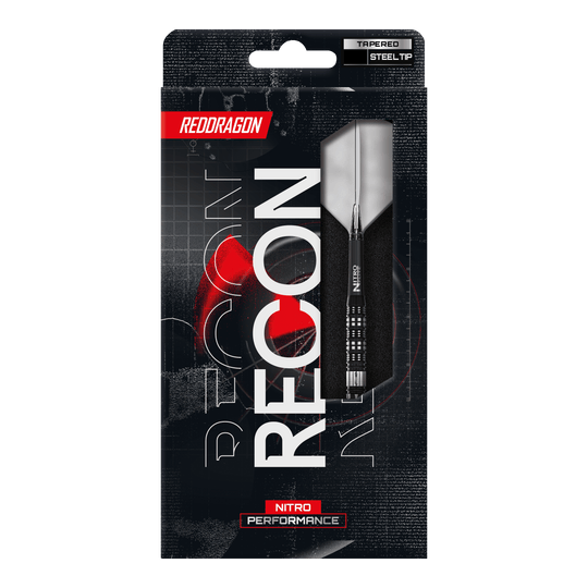 Red Dragon Recon Tapered Steel Darts Red Dragon Recon Tapered Steeldarts. Hier sieht man das Design der konisch zulaufenden Steeldarts.