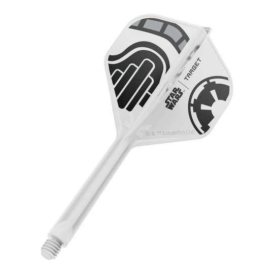 Zu sehen ist ein Dart-Flight aus der Star Wars KFlex Stormtrooper No2 Standard Serie. Der Flight ist medium-lang und misst 33 mm.