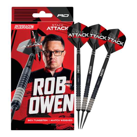 Red Dragon Rob Owen Stack Attack Steeldarts - 22g Red Dragon Rob Owen Stack Attack Steeldarts - 22g ist ein Set hochqualitativer Dartpfeile in 22 Gramm. Das Produkt bietet Präzision und ist für Turniere geeignet.