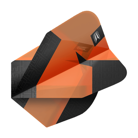 Target Pro Ultra TAG Orange No6 Standard Flights - 3 Sets Das Bild zeigt ein orangefarbenes Dart-Flights-Set mit schwarzem Muster. Es handelt sich um das Produkt "Target Pro Ultra TAG Orange No6 Standard Flights - 3 Sets".