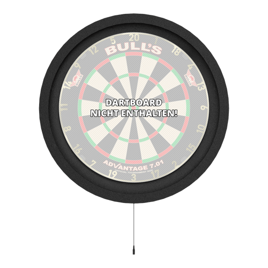 Bulls NL Lumo 2 Light Surround Lighting System Das Bild zeigt das Bulls NL Lumo 2 Light Surround Beleuchtungssystem, das einen Dartboard-Rahmen mit integrierter Beleuchtung darstellt. In der Mitte steht geschrieben "Dartboard nicht enthalten".