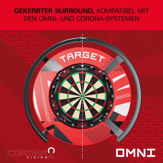 Target Notched Patterned Dartboard Surround Abgebildet ist eine rote Dartboard-Umrandung mit Muster. Die Oberfläche weist feine Strukturen auf.