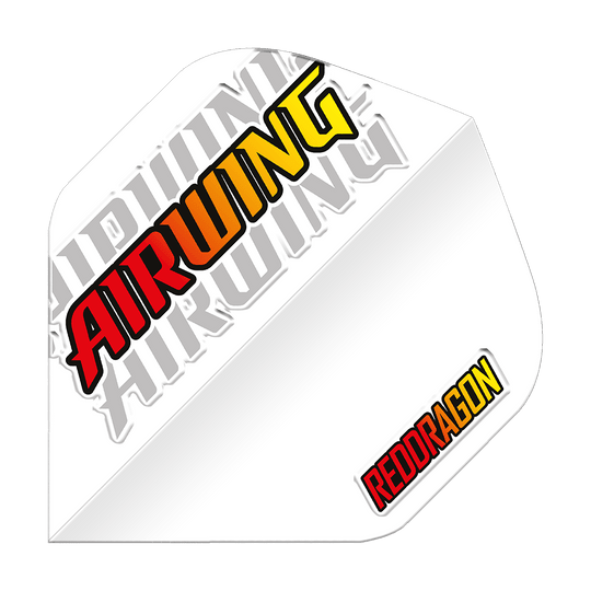 Dieses Bild zeigt ein weißes Dartflügel-Produkt mit der Aufschrift „AIRWING“ in Rot, Orange und Gelb. In der unteren rechten Ecke steht das Logo „REDDRAGON“ ebenfalls in Rot und Gelb.