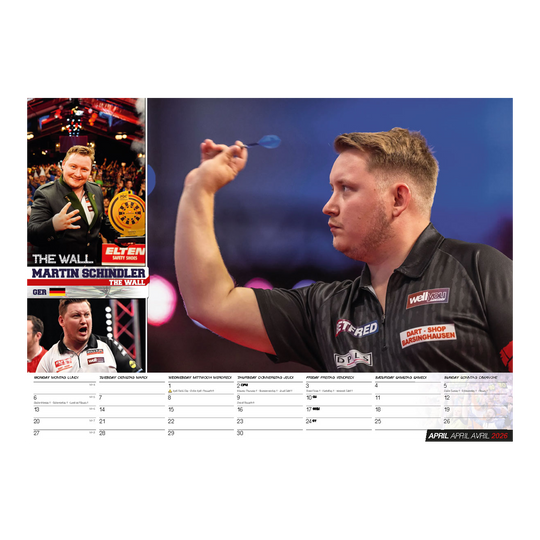 Darts Kalender 2026 Dieses Bild stellt den Darts Kalender 2026 dar. Der Kalender bietet verschiedene Darts-Bilder für jeden Monat im Jahr 2026.