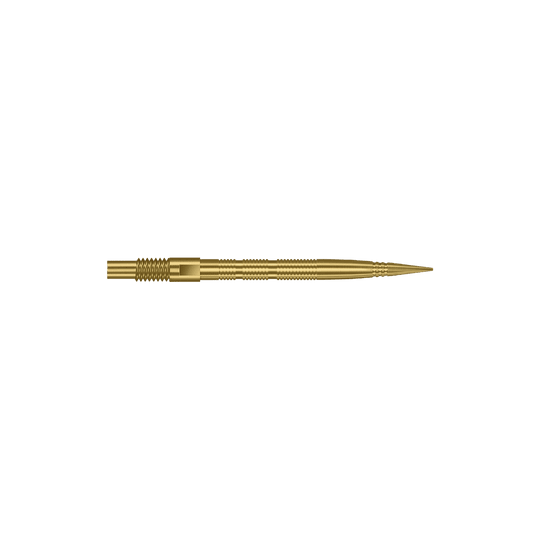 Harrows Quick Point Micro Ridge Dart Tips - Gold Das Bild zeigt goldene MicroRidge Dartspitzen in 26 mm Länge. Die Dartspitzen gehören wahrscheinlich zur Quick Point Serie von Harrows.