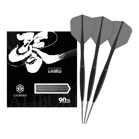 Caliburn Chord C2 steel darts - 23.5g Das Bild zeigt die Caliburn Chord C2 Steeldarts - 23,5g. Die Darts sind in voller Länge abgebildet.