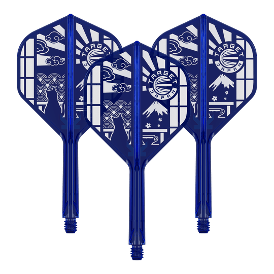 Target Japan K-Flex Blue Limited No2 Standard Flights Das Bild zeigt ein Set vom Target Japan K-Flex Blue Limited No2 Flights 26mm. Es handelt sich um blaue Dartflights in einem Set.