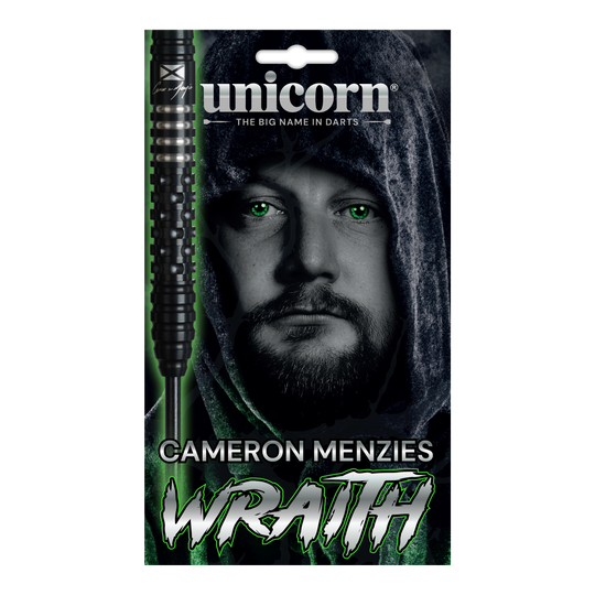 Das Bild zeigt die Unicorn Wraith Cameron Menzies Steeldarts mit 23 Gramm Gewicht. Sie eignen sich für den Einsatz im Steeldartbereich.