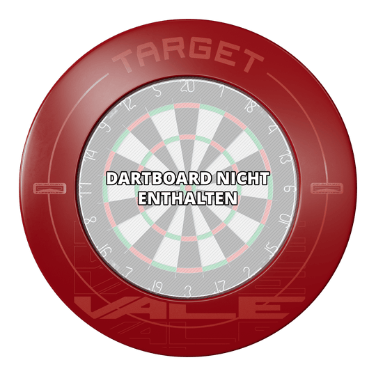 Target VALE Dartboard Surround Das Bild zeigt das Produkt "Target VALE Dartboard Surround" in Rot. In der Mitte steht der Hinweis "Dartboard nicht enthalten".