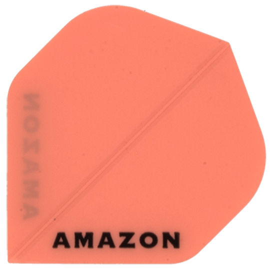 a7 Das Bild zeigt ein orangefarbenes Dartflügel mit der Aufschrift "AMAZON". Es handelt sich um das Produkt "Amazon Flights A7".