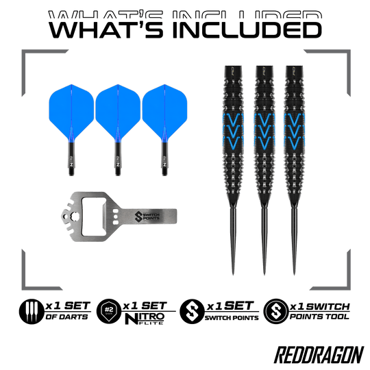 Auf dem Bild ist Red Dragon AMP Torpedo Switch Point Steeldarts zu sehen. Diese Darts bieten eine innovative Switch Point Funktion.