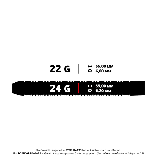 Mission Kinsuji Steeldarts Das Bild zeigt ein Set Steeldarts namens M002154 Mission Kinsuji, 24 Gramm. Die Darts sind für das Dartspiel geeignet.